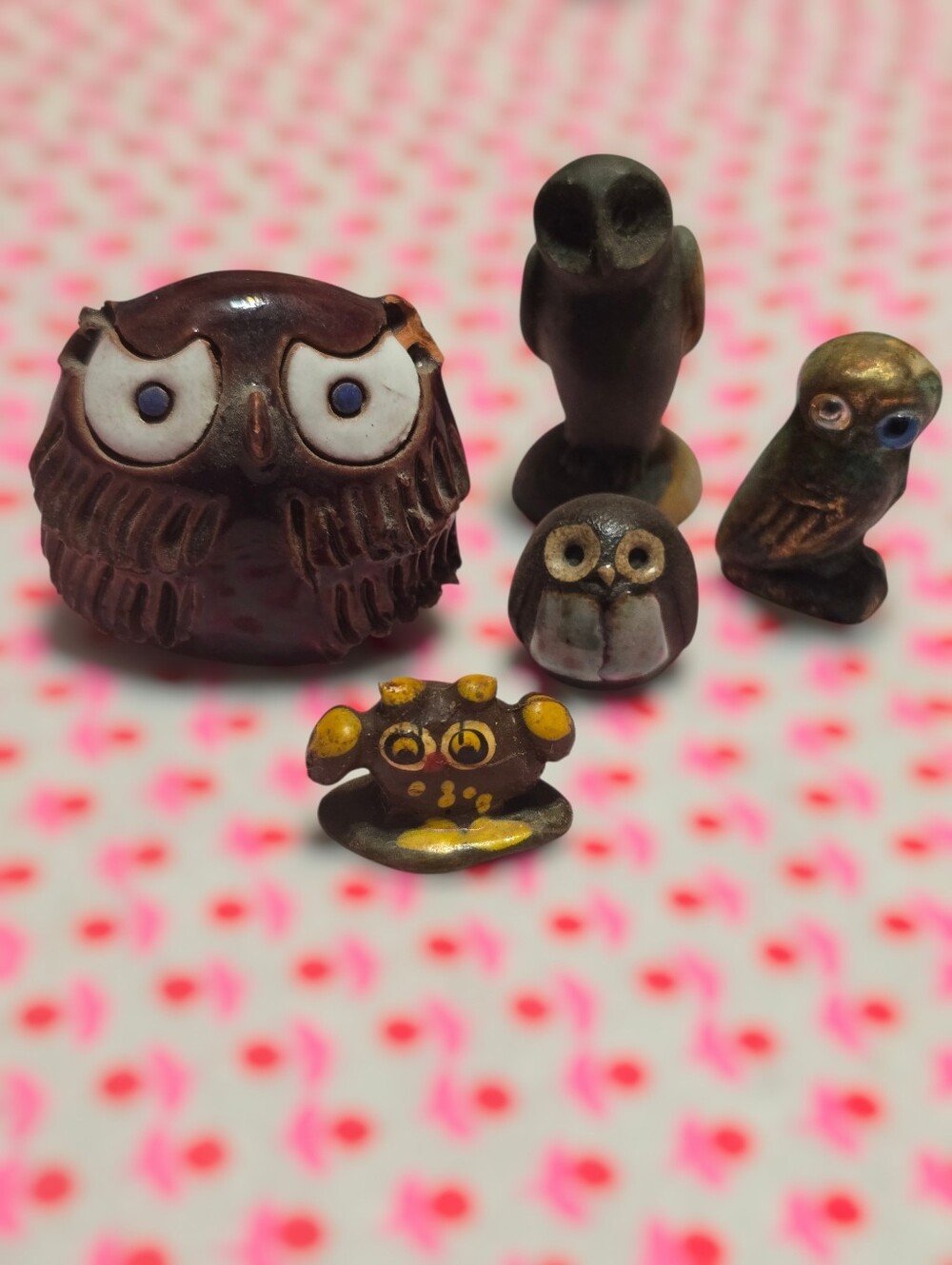 Ceramic Owl Figurine Set - Brown Decorative Bird Statues